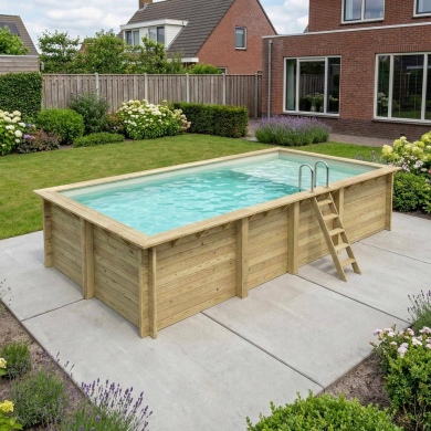 Piscine en bois AQUA 7 x 3.75 - H.1.45 m avec plage, sable, cadre en métal - sans dalle 2