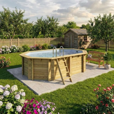 Piscine en bois NEMO 4.3 x 3 - H.1.18 m, gris clair, fixations à visser 2