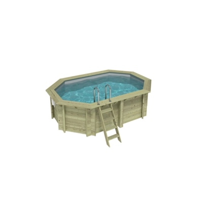 Piscine en bois NEMO 4.3 x 3 - H.1.18 m, gris clair, cadre en métal - sans dalle
