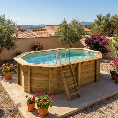 Piscine en bois NEMO 4.3 x 3 - H.1.18 m, sable, cadre en métal - sans dalle 2