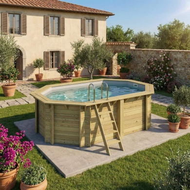 Piscine en bois NEMO 4.3 x 3 - H.1.31 m, gris clair, fixations à visser 2