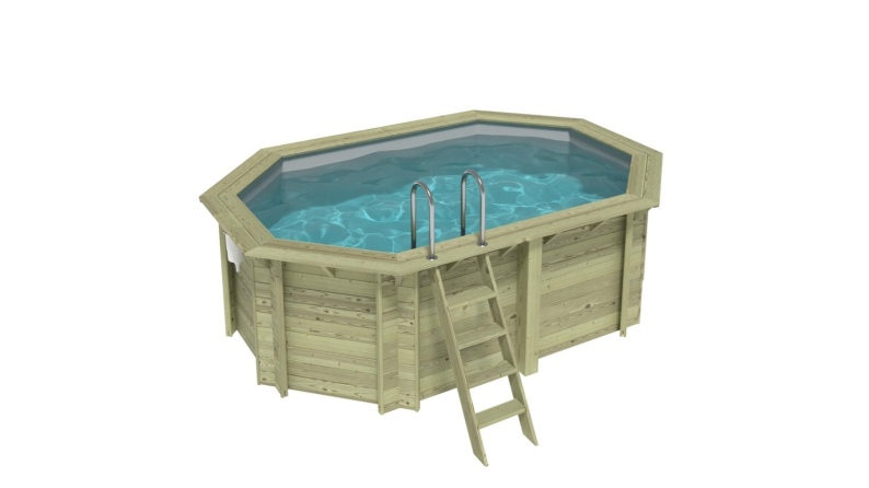 Piscine en bois NEMO 4.3 x 3 - H.1.31 m, gris clair, cadre en métal - sans dalle
