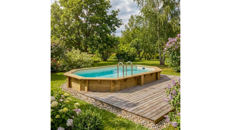 Piscine en bois NEMO 4.3 x 3 - H.1.31 m, sable, cadre en métal - sans dalle