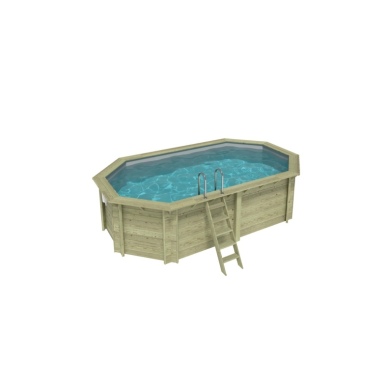 Piscine en bois NEMO 5.79 x 3.49 - H.1.45 m, gris clair, cadre en métal - sans dalle