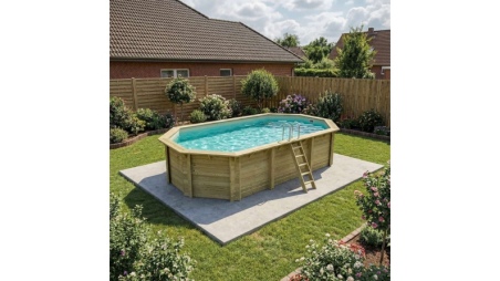 Piscine en bois NEMO 7.3 x 3.97 - H.1.45 m, sable, fixations à sceller