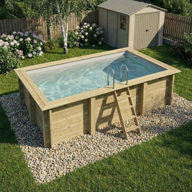 Piscine en bois AQUA 4.65 x 2.85 - H.1.24 m, gris clair, fixations à visser 2