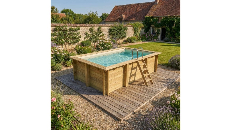 Piscine en bois AQUA 4.65 x 2.85 - H.1.24 m, sable, cadre en métal - sans dalle