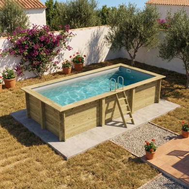 Piscine en bois AQUA 6.1 x 2.85 - H.1.31 m, gris clair, fixations à sceller 2