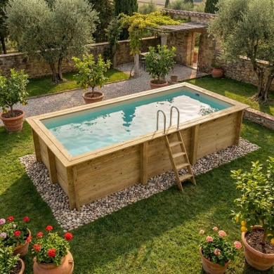 Piscine en bois AQUA 6.1 x 2.85 - H.1.31 m, sable, cadre en métal - sans dalle 2
