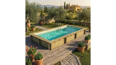 Piscine en bois AQUA 6.1 x 2.85 - H.1.31 m, sable, cadre en métal - sans dalle