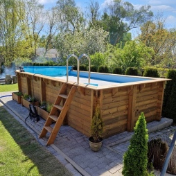 Piscine en bois AQUA 7 x 3.75 - H.1.45 m, gris clair, 