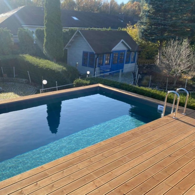 Piscine en bois AQUA 7 x 3.75 - H.1.45 m, gris clair, 