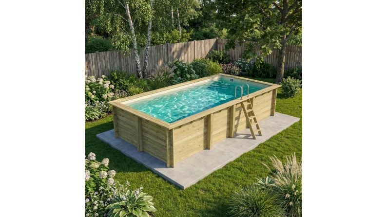 Piscine en bois AQUA 7 x 3.75 - H.1.45 m, sable, cadre en métal - sans dalle