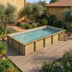 Piscine en bois AQUA 10.2 x 5.2 - H.1.45 m, gris clair, fixations à sceller
