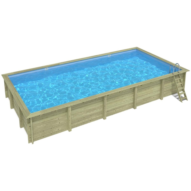 Piscine en bois AQUA 10.2 x 5.2 - H.1.45 m, bleu pâle, fixations à visser