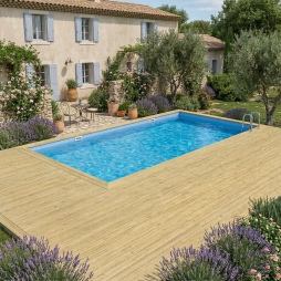 Piscine en bois AQUA 10.2 x 5.2 - H.1.45 m, bleu pâle, fixations à visser