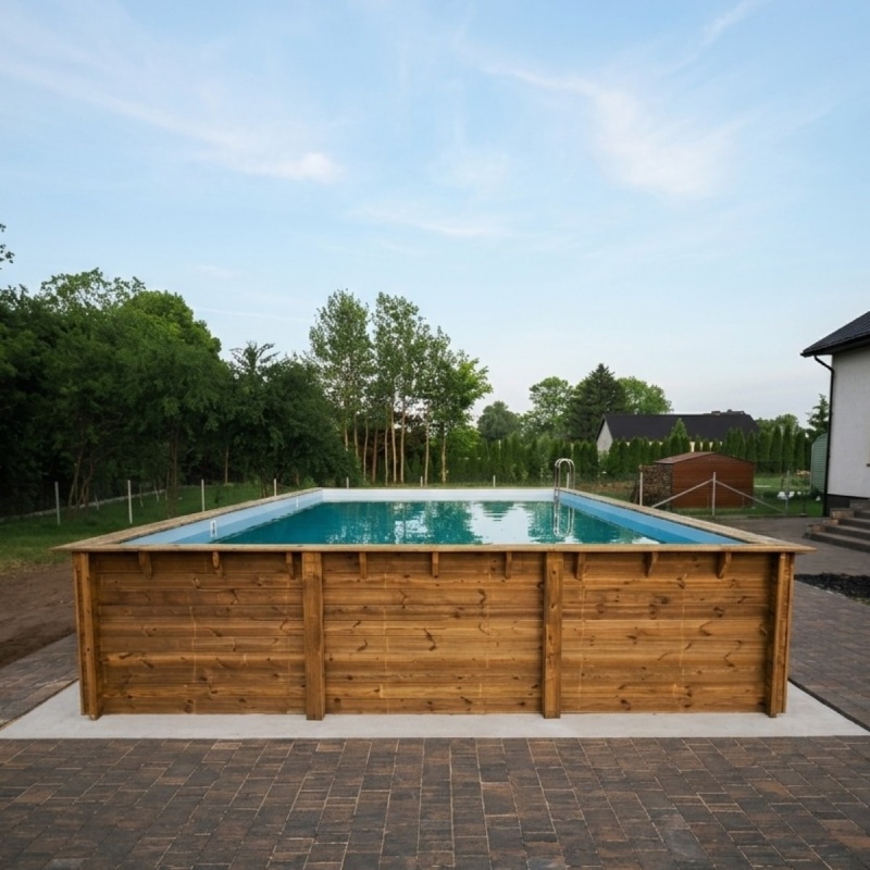 Piscine en bois AQUA 10.2 x 5.2 - H.1.45 m, bleu pâle, cadre en métal - sans dalle