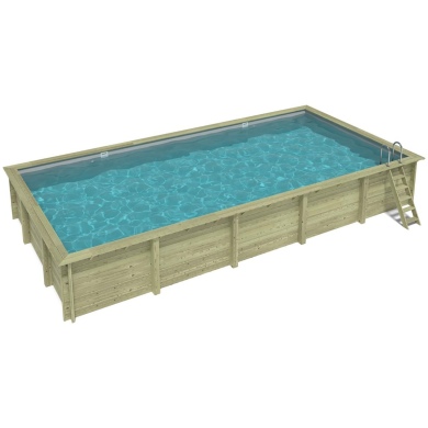 Piscine en bois AQUA 10.2 x 5.2 - H.1.45 m, gris clair, cadre en métal - sans dalle