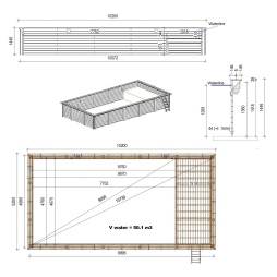 Piscine en bois AQUA 10.2 x 5.2 - H.1.45 m avec plage, sable, fixations à sceller