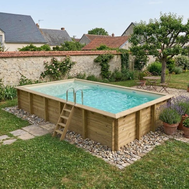 Piscine en bois AQUA 10.2 x 5.2 - H.1.45 m avec plage, sable, fixations à visser 2