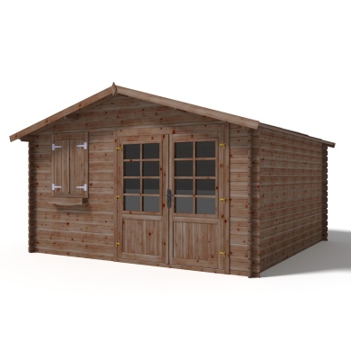 Abri de jardin en bois - 16m2 - 4x4m - Traité - Ep. 28mm - Couleur: marron