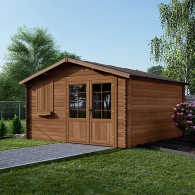 Abri de jardin en bois - 16m2 - 4x4m - Traité - Ep. 28mm - Couleur: marron 2