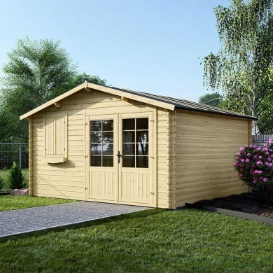 Abri de jardin en bois - 16m2 - 4x4m - Ep. 28mm - Couleur: naturel 2
