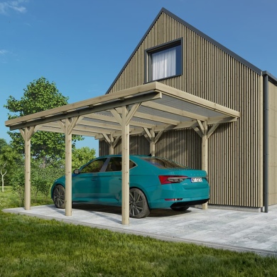 Carport, abri de voiture  3.04x5.12 m - 15.57 m2 - couverture PVC  2