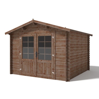 Abri de jardin en bois - 9m2 - 3x3m - Traité - Ep. 28mm - Couleur: marron