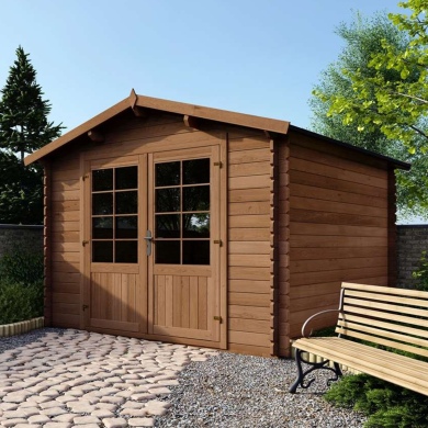 Abri de jardin en bois - 9m2 - 3x3m - Traité - Ep. 28mm - Couleur: marron 2