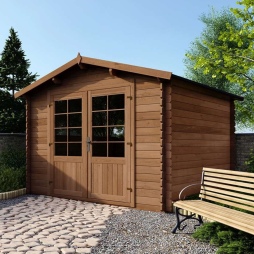 Abri de jardin en bois - 9m2 - 3x3m - Traité - Ep. 28mm - Couleur: marron