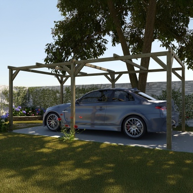 Carport voiture en bois autoportant, traité en vert, 3x5m, ALTANKA 2