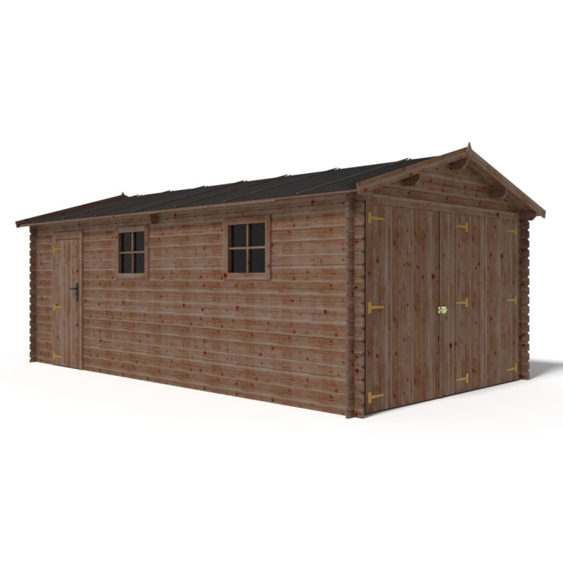 Garage en bois - 21m2 - 3.5x6m - imprégné - Ep. 28mm - couleur: marron