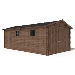 Garage en bois - 21m2 - 3.5x6m - imprégné - Ep. 28mm - couleur: marron