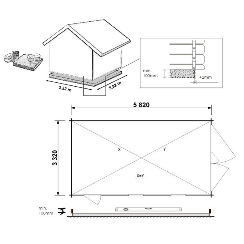 Garage en bois - 21m2 - 3.5x6m - imprégné - Ep. 28mm - couleur: marron