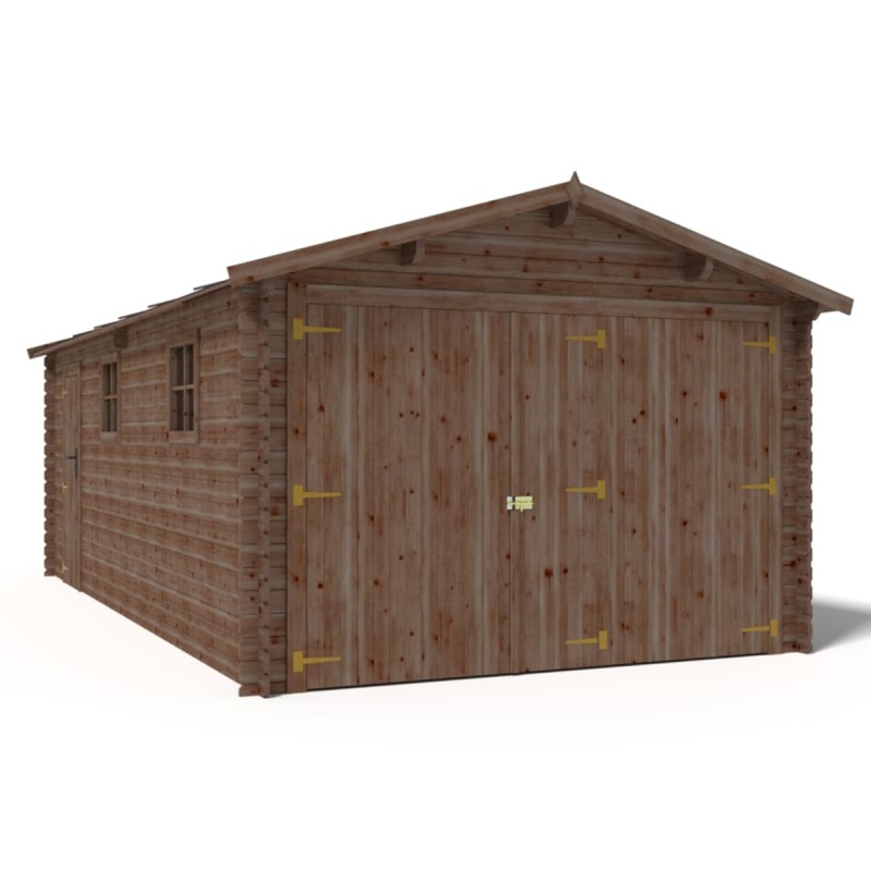 Garage en bois - 21m2 - 3.5x6m - imprégné - Ep. 28mm - couleur: marron
