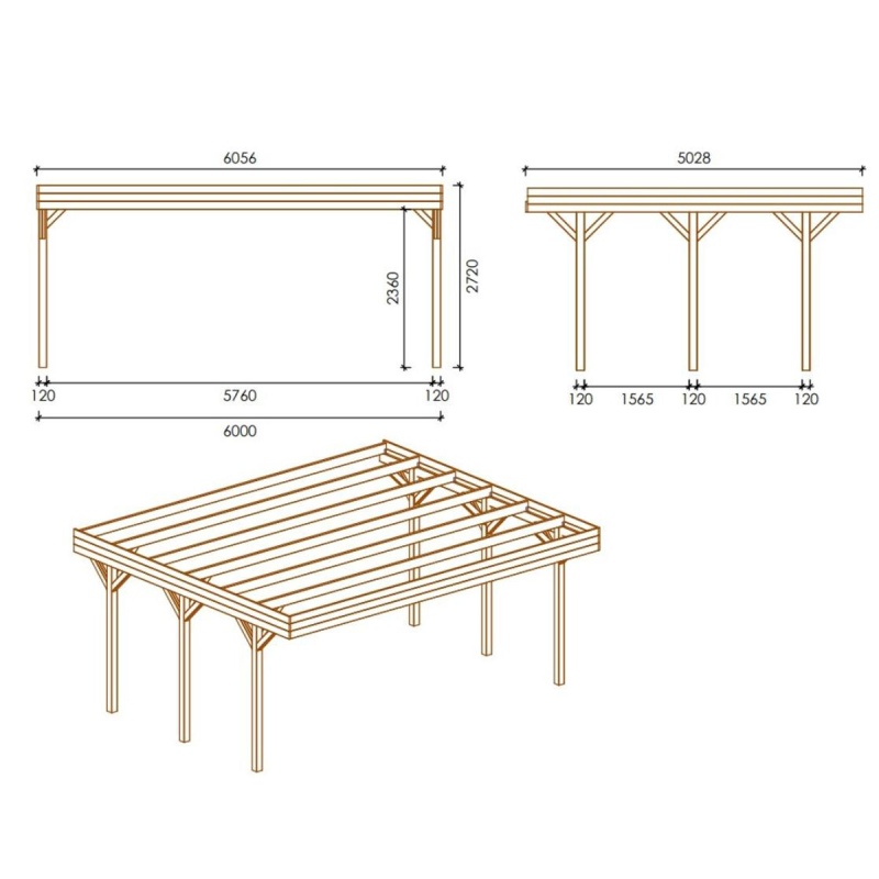 Carport, abri de voiture  6.06x5.03 m - 30 m2 - couverture PVC 