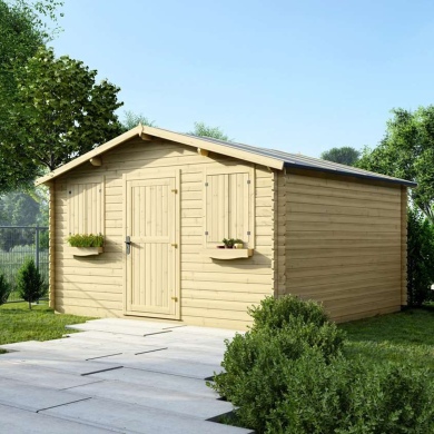 Abri de jardin en bois - 16m2 - 4x4m - Ep. 28mm - Couleur: naturel 2