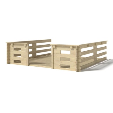 Terrasse en bois avec balustrade pour abri en bois - 9m2 - 3m x 3m - couleur: naturel