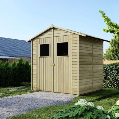 Abri de jardin en bois 3.46 m2 - 1.9x1.82 m - traité - Couleur: vert 2