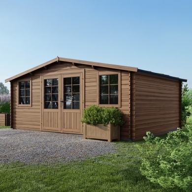 Abri de jardin en bois - 20m2 - 5x4m - Traité - Ep. 28mm - Couleur: marron 2