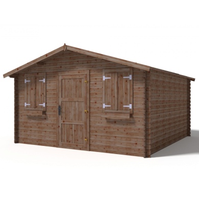 Abri de jardin en bois - 16m2 - 4x4m - Traité - Ep. 28mm - Couleur: marron
