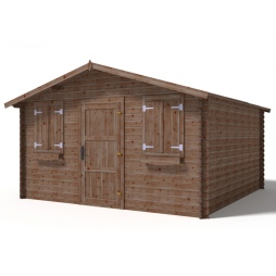 Abri de jardin en bois - 16m2 - 4x4m - Traité - Ep. 28mm - Couleur: marron