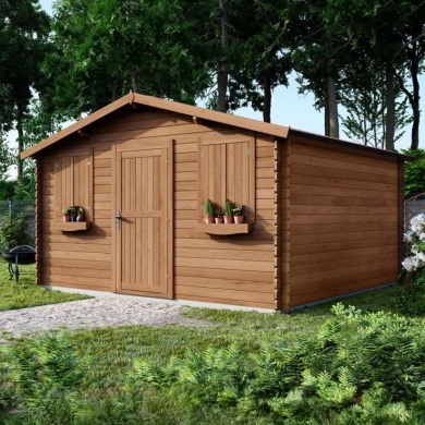 Abri de jardin en bois - 16m2 - 4x4m - Traité - Ep. 28mm - Couleur: marron 2
