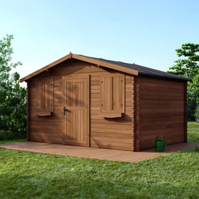 Abri de jardin en bois - 12m2 - 4x3m - Traité - Ep. 28mm - Couleur: marron 2
