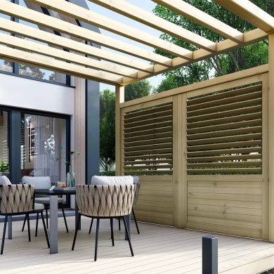 Clôture, panneaux bois persiennés, ensemble - imprégné en vert 2