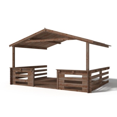 Terrasse en bois avec balustrade pour abri en bois - 12m2 - 4m x 3m - imprégnée - couleur: marron 2