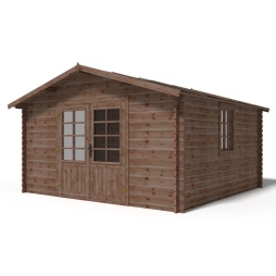 Abri de jardin en bois - 15.2m2 - 3.9x3.9m - Traité - Ep. 34mm - Couleur: marron