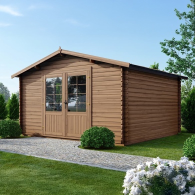 Abri de jardin en bois traité en marron, 15,2m2, Ep. 34mm, 3,9x3,9m, ALTANKA 2