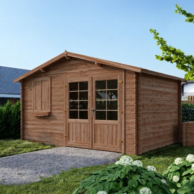 Abri de jardin en bois - 12m2 - 4x3m - Traité - Ep. 28mm - Couleur: marron 2